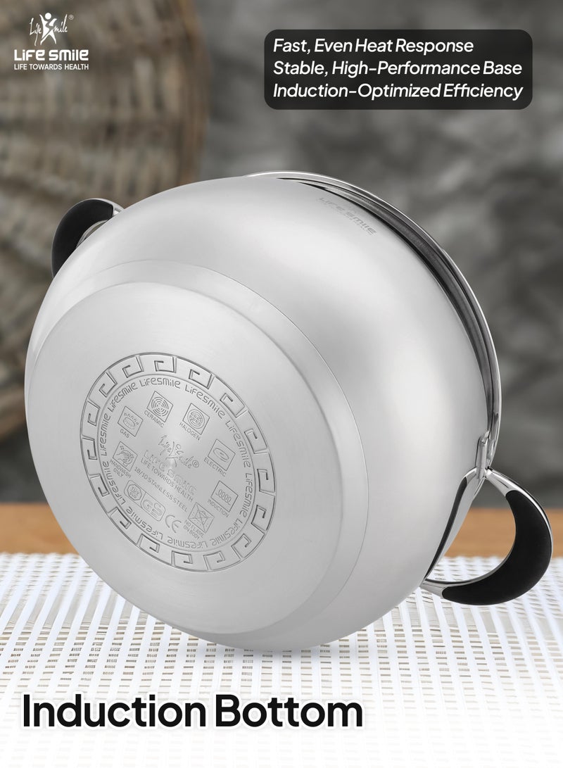 Life Smile 9Pcs 18/10 Stainless Steel Cookware Set – Premium Cookwares, Kitchen Cooking Pots & pan Set- Non Stick Cookwares Includes,Casseroles (20/24/28cm) with Lids ,16cm Sauce pan with Lid& 28cm Fry Pan - Image 2