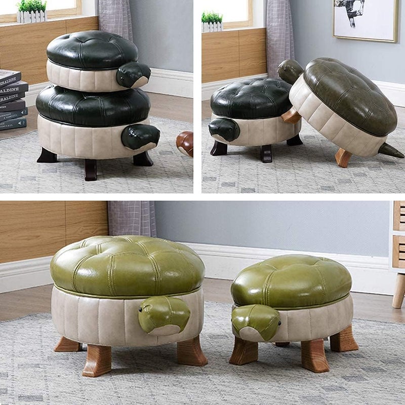 Kelendle Animal Footstool Turtle Upholstered Ottoman PU Leather Pouf Wood Foot Stool Rest for Living Room Bedroom Sofa Bench Seat Chair, Grass (Large, Green) - Image 4