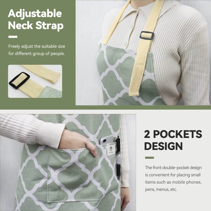 NLUS 2 Pack Kitchen Cooking Aprons  Adjustable Bib Waterproof Chef Apron with 2 Pockets for Men Women(Green Plaid/Grey Plaid) - Image 4