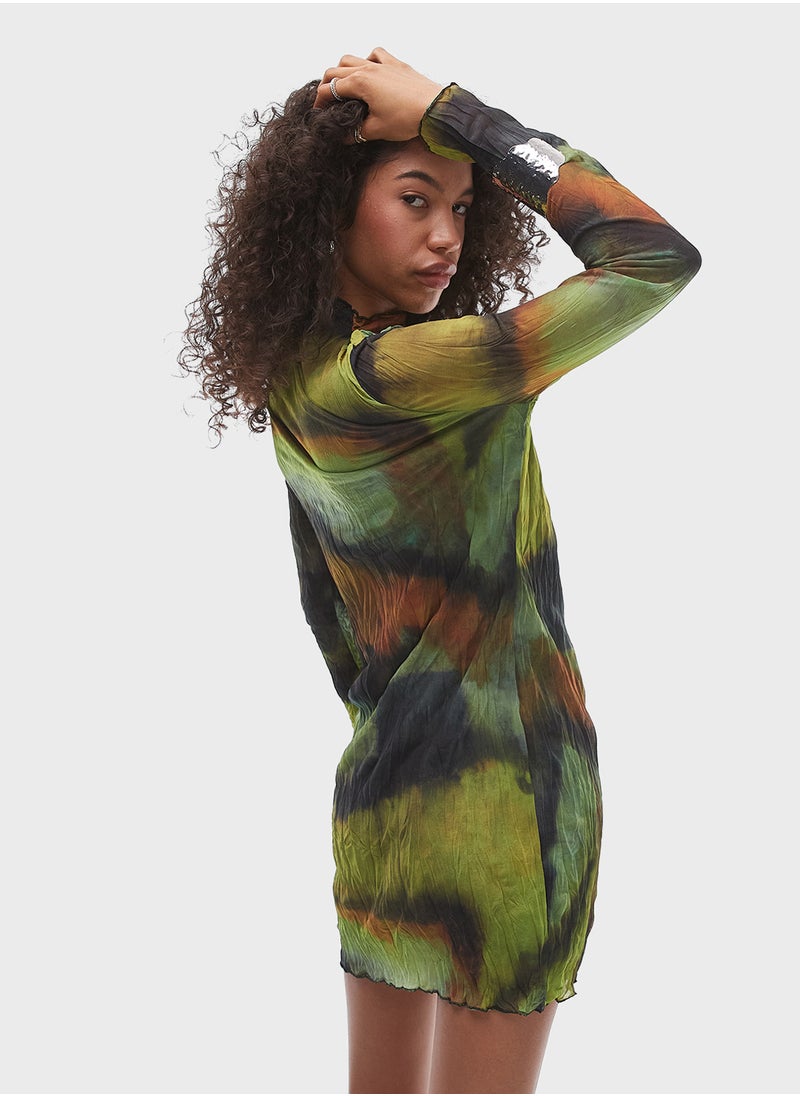 TOPSHOP - Topshop long sleeve mesh midi dress in grunge prin - Image 1