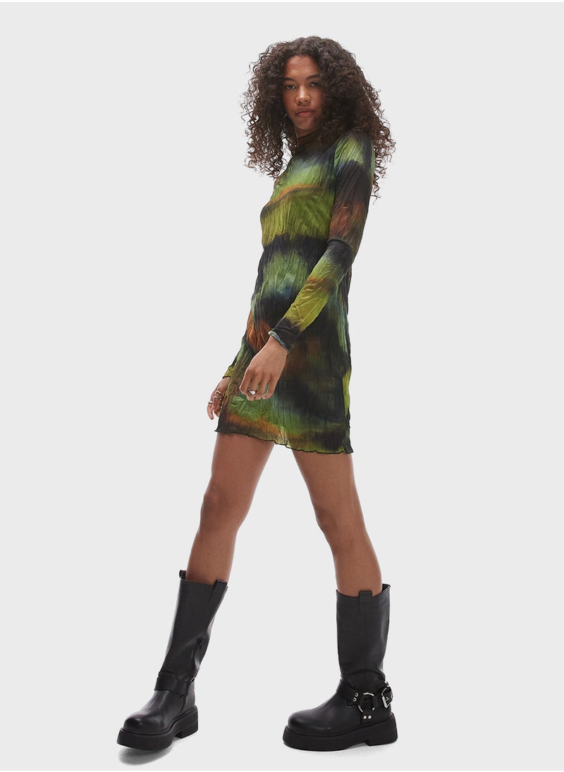 TOPSHOP - Topshop long sleeve mesh midi dress in grunge prin - Image 1