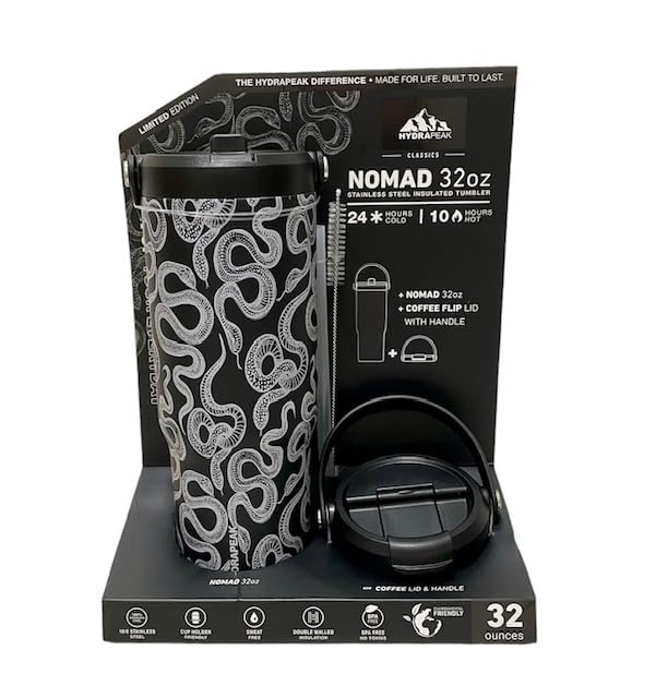 Hydrapeak Voyager Artisan Collection 32oz Tumbler Snakes Straw Lid and Straw