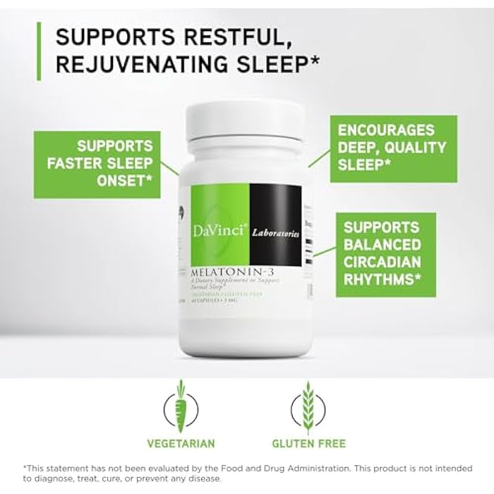 Davinci Labs Melatonin-3 - Sleep Supplement & Antioxidant & Immunity Support with 3 mg Melatonin* - Vegetarian - Gluten Free - 60 Capsules - Image 3