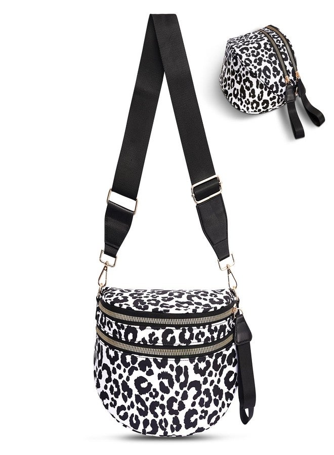 idoltimes Checkered Crossbody Bag,Nylon Bum Bags for Women Crossbody,Spacious Sling Bag Purse Fanny Packs with Shoulder Strap, White Leopard, Sport - Image 1