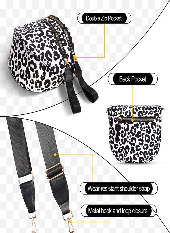 idoltimes Checkered Crossbody Bag,Nylon Bum Bags for Women Crossbody,Spacious Sling Bag Purse Fanny Packs with Shoulder Strap, White Leopard, Sport - Image 4