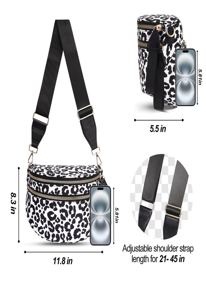 idoltimes Checkered Crossbody Bag,Nylon Bum Bags for Women Crossbody,Spacious Sling Bag Purse Fanny Packs with Shoulder Strap, White Leopard, Sport - Image 3
