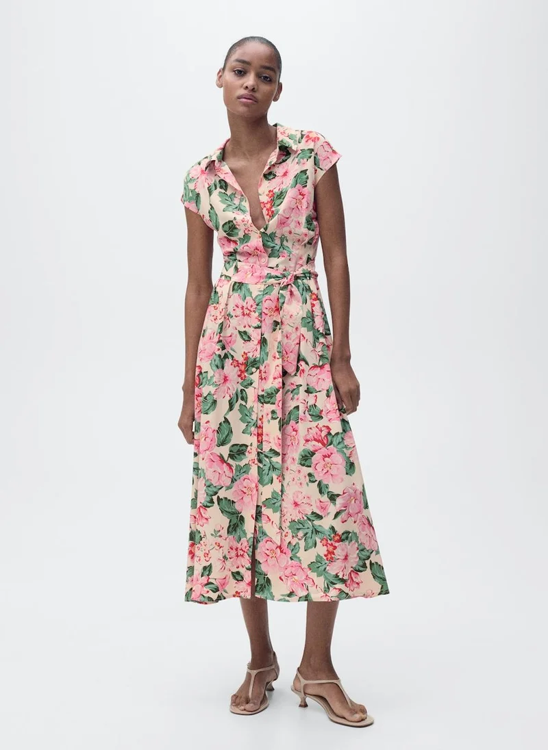 MANGO Printed Shirt Dress With Belt