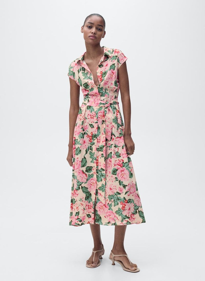 MANGO Printed Shirt Dress With Belt  - Image 1