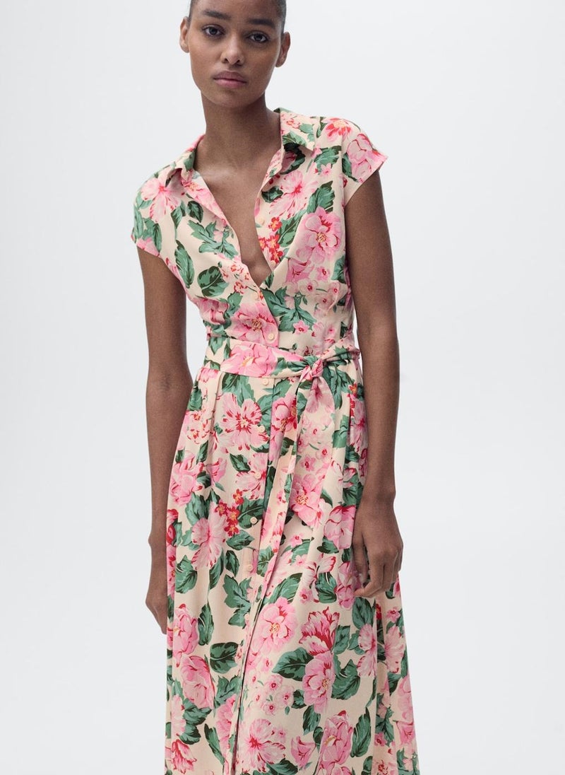 MANGO Printed Shirt Dress With Belt  - Image 4