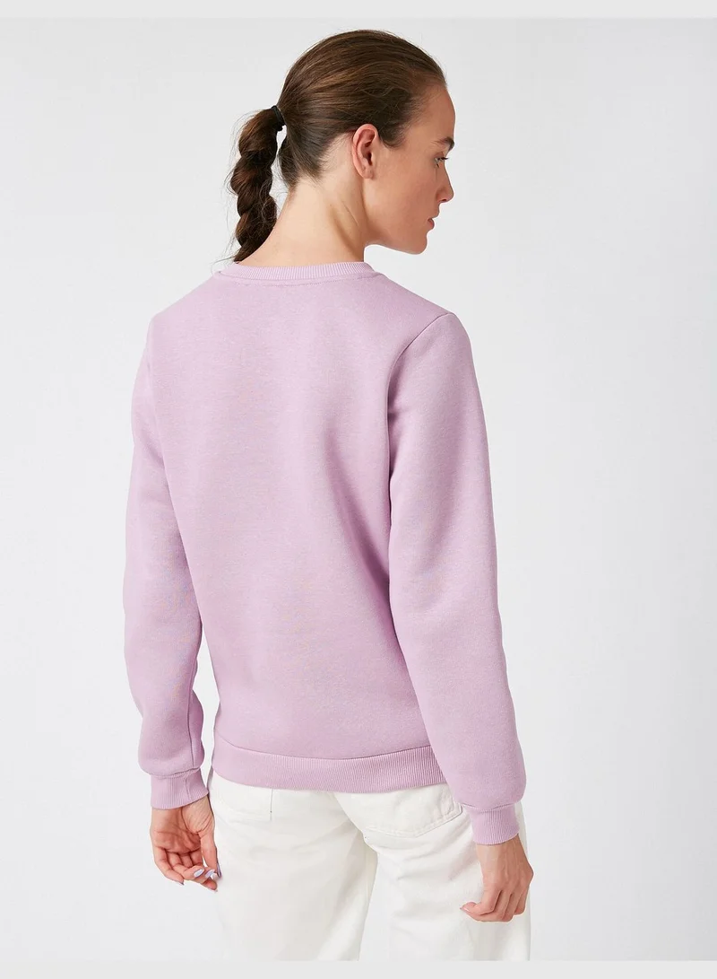 KOTON Crew Neck Sequinned Letter Printed Sweatshirt