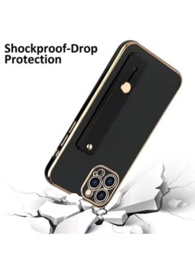 Haokang Case for iPhone 14 Soft TPU Black Plating with Adjustable Wristband Kickstand Slim Thin Cover Anti Scratch Shockproof Protective Case for Women Girls - Image 3