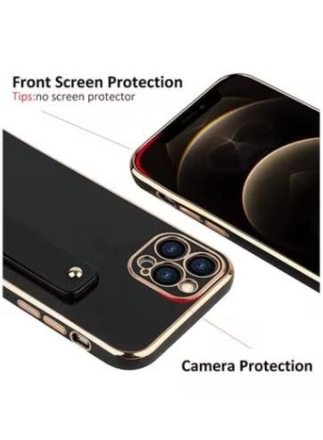Haokang Case for iPhone 14 Soft TPU Black Plating with Adjustable Wristband Kickstand Slim Thin Cover Anti Scratch Shockproof Protective Case for Women Girls - Image 4