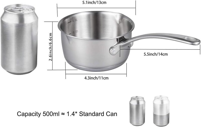 IMEEA Butter Melting Pot Butter Warmer 18/10 Tri-Ply Stainless Steel Saucepan with Dual Pour Spouts, 0.5-Quart, Silver - Image 3