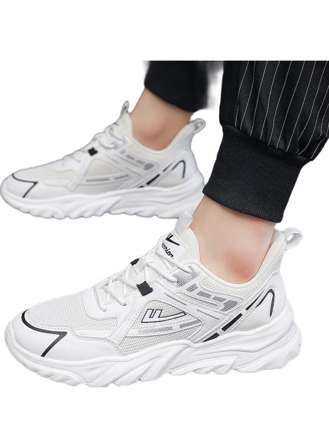 Pull Back Warrior Men'S Soft Sole Sports Shoes White All-Match Lightweight Casual Running Shoes Shock Absorption 1071 White Size 42 - Image 2
