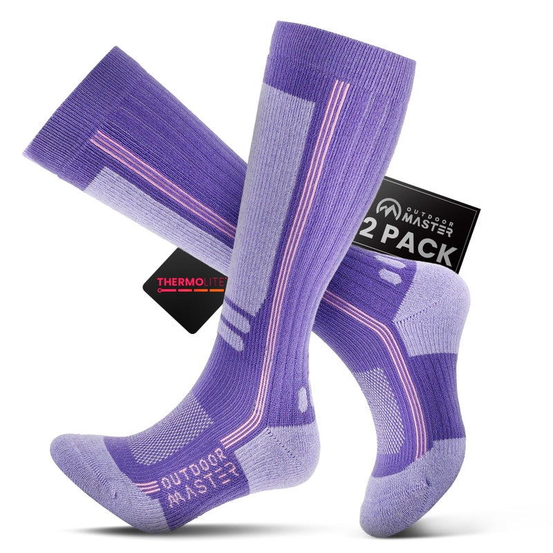 OutdoorMaster Thermolite Merino Wool Ski Socks, Compression Thermal Snowboarding Socks for Men & Women, Cold Weather - Image 1