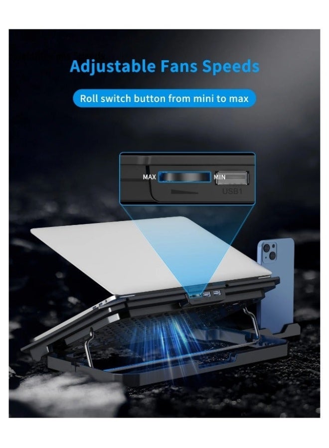 ICE COOREL Laptop Cooling Pad with Phone Holder, 6 Quiet Fans for 12-18 Inch Gaming & Work Laptops, Adjustable Height Bracket, 2 USB Ports, Blue LED, Ergonomic Laptop Cooler Stand - Image 4
