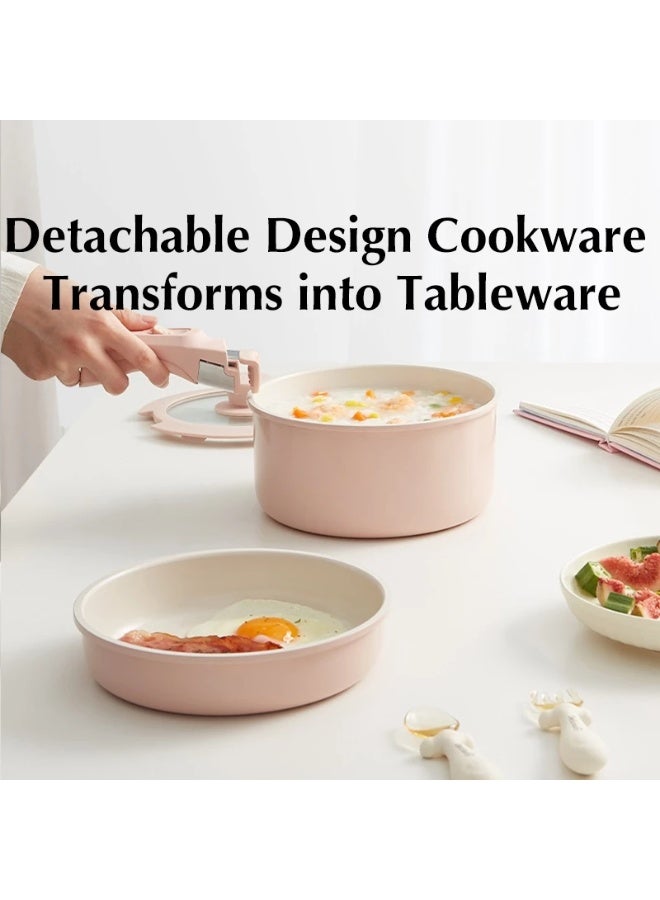 Redchef طقم أواني طهي ريدشيف غير لاصقة من السيراميك الصخري بمقابض قابلة للإزالة، 4 قطع، خالية من مركبات PFAS وPTFE وPFOA، متوافقة مع جميع أنواع المواقد (أبيض) - Image 4