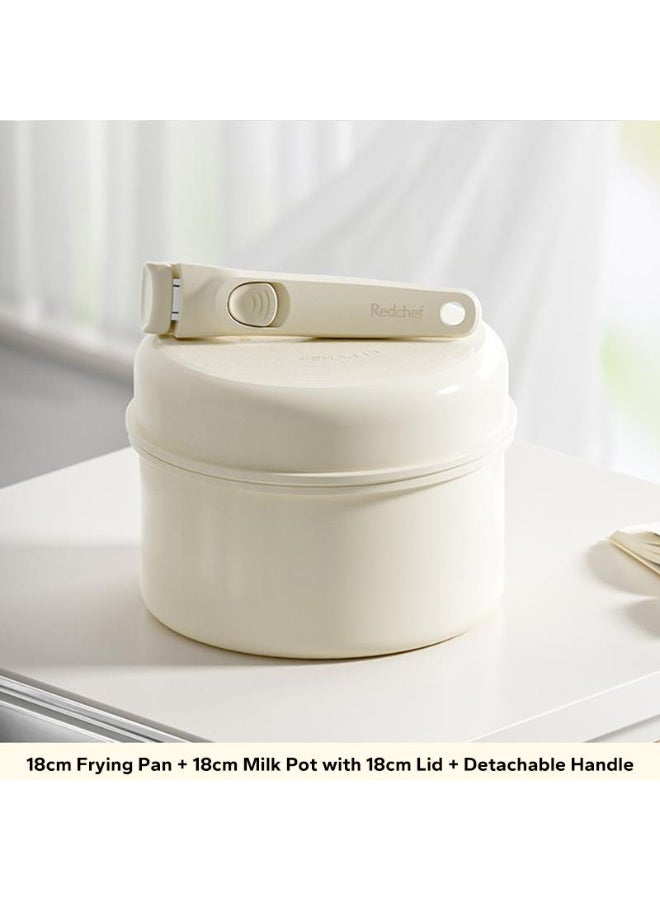 Redchef طقم أواني طهي ريدشيف غير لاصقة من السيراميك الصخري بمقابض قابلة للإزالة، 4 قطع، خالية من مركبات PFAS وPTFE وPFOA، متوافقة مع جميع أنواع المواقد (أبيض) - Image 1