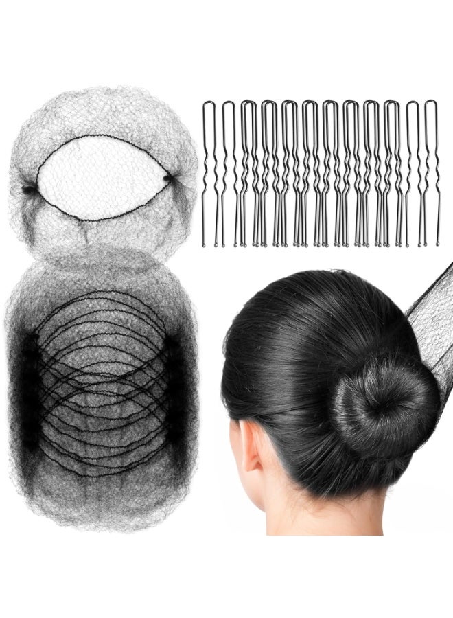 Hair Accessories Set: 20PCS Mesh Hair Nets Invisible and 50PCS U Shaped Hair Pins for Women, Girls, Ballet Bun Maker & Dance (Hair Nets- 20 inch(50cm), Hair Pins- 2.4 inch(6cm)), Black - Image 1