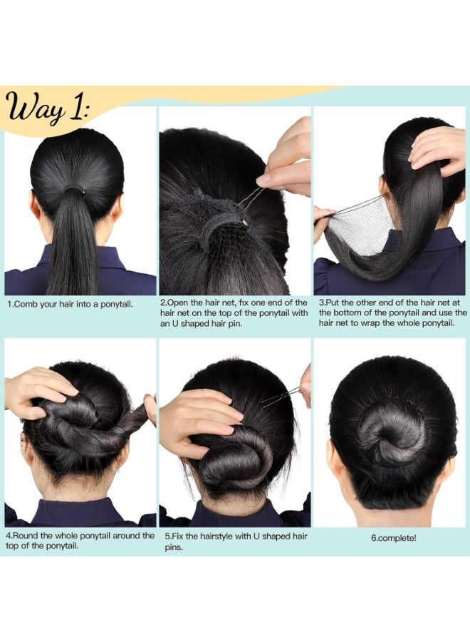 Hair Accessories Set: 20PCS Mesh Hair Nets Invisible and 50PCS U Shaped Hair Pins for Women, Girls, Ballet Bun Maker & Dance (Hair Nets- 20 inch(50cm), Hair Pins- 2.4 inch(6cm)), Black - Image 5