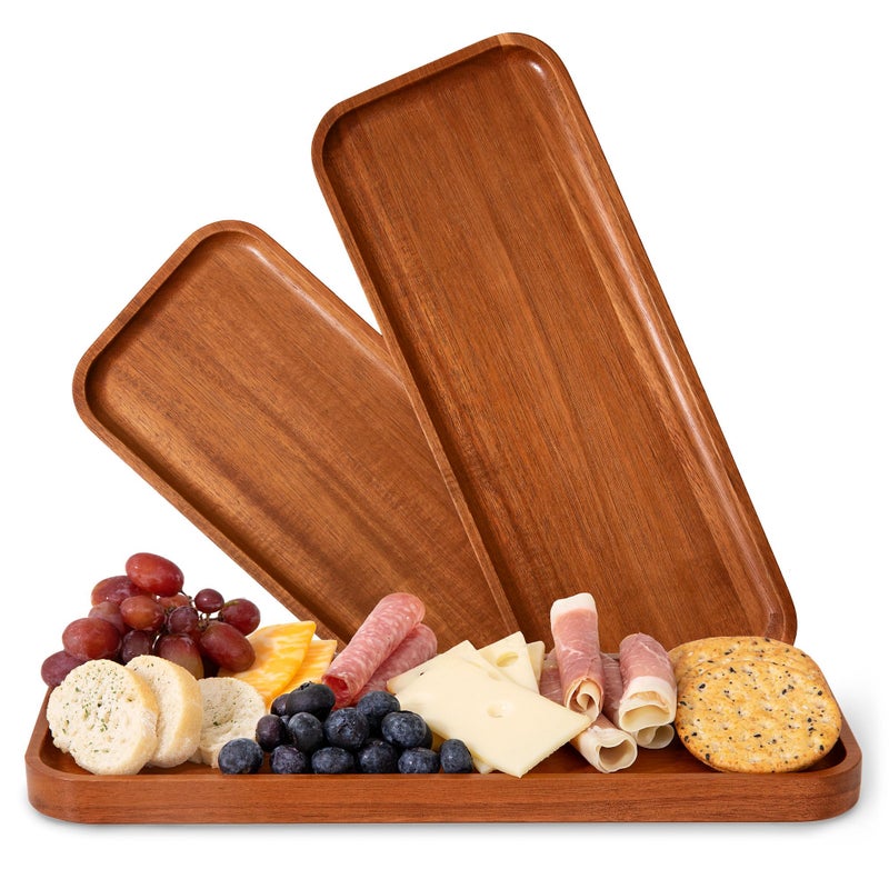 Solid Acacia Wood Serving Trays 14 x 55 inches Rectangular Wooden Large Serving Platters for Food Wooden Platter for Charcuterie Appetizer Serving Tray Wood Cheese Board Set of 3 Plates