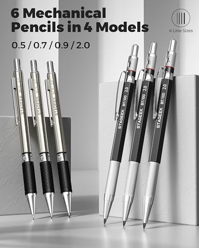 STAGEEK Mechanical Pencil Set with Case 34 Count Drawing Pencils 05 07 09MM 3PCS 2MM Sketching Pencils with 384PCS Lead Refills 6B 4B 2B HB 2H 4H Color for Artist Drafting Drawing Writing - Image 3
