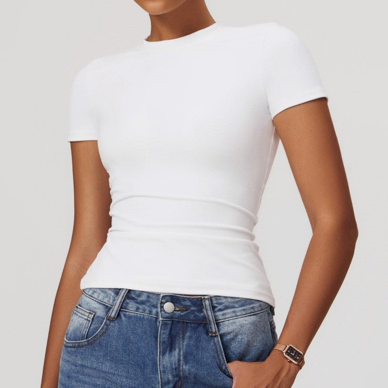 Women's Quick-Dry Cropped Yoga T-Shirt Short Sleeve Slim Fit Workout Top - Image 3