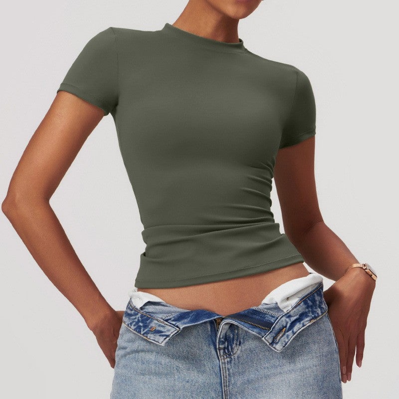 Women's Quick-Dry Cropped Yoga T-Shirt Short Sleeve Slim Fit Workout Top - Image 1