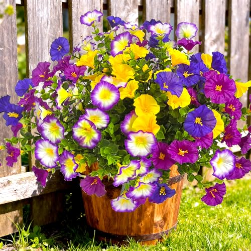 TSTWETO Artificial Flowers for Outdoors Fake Plants Spring Summer Decor, 12 Bundles Realistic Fake Silk Flowers Colorful Morning Glory UV Resistant Faux Flowers for Porch Outside Planter Porch Patio Yard - Image 3