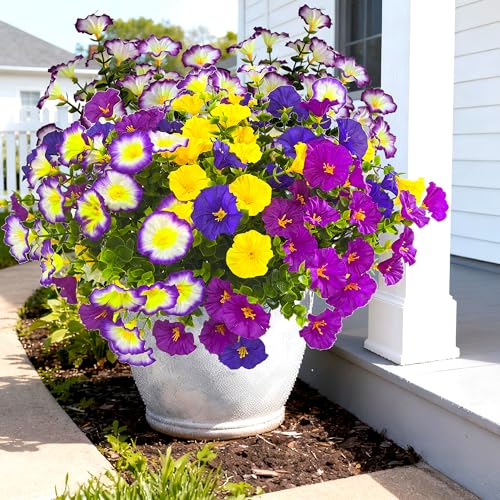 TSTWETO Artificial Flowers for Outdoors Fake Plants Spring Summer Decor, 12 Bundles Realistic Fake Silk Flowers Colorful Morning Glory UV Resistant Faux Flowers for Porch Outside Planter Porch Patio Yard - Image 5