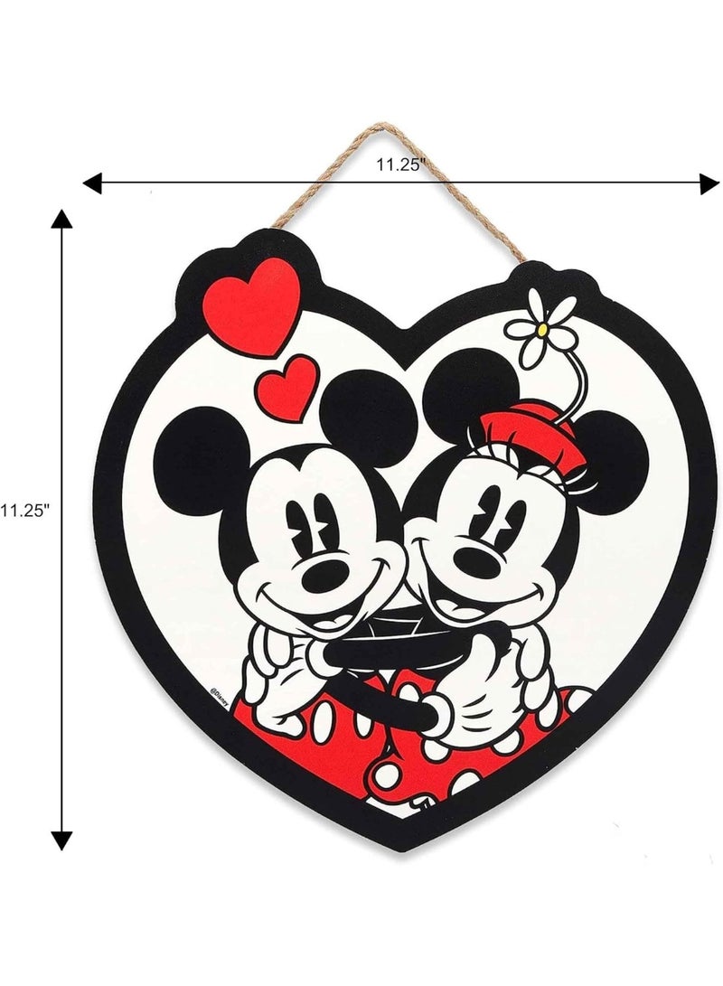 Open Road Brands Disney Mickey Mouse and Minnie Mouse Heart Shaped Wall Art Sign Black/White - Image 2