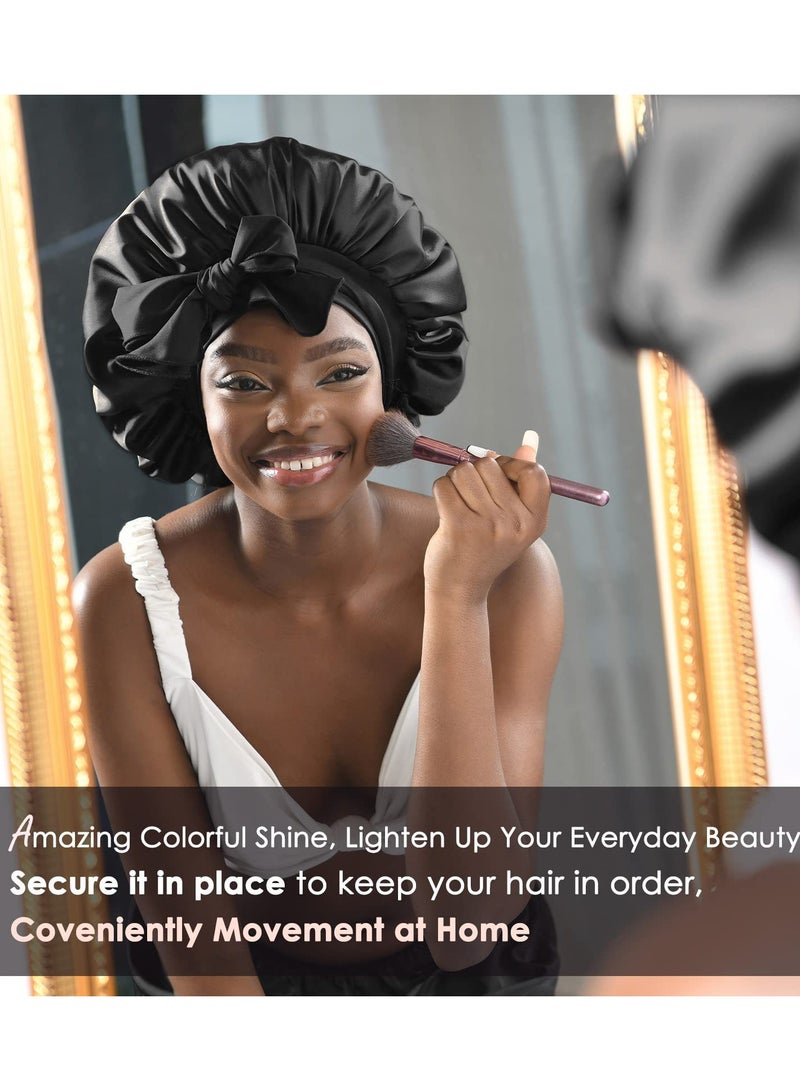 Silk Bonnet for Sleeping Women Satin Bonnet Double Layer Satin Lined Hair Bonnet with Tie Band Curly Hair - Image 5