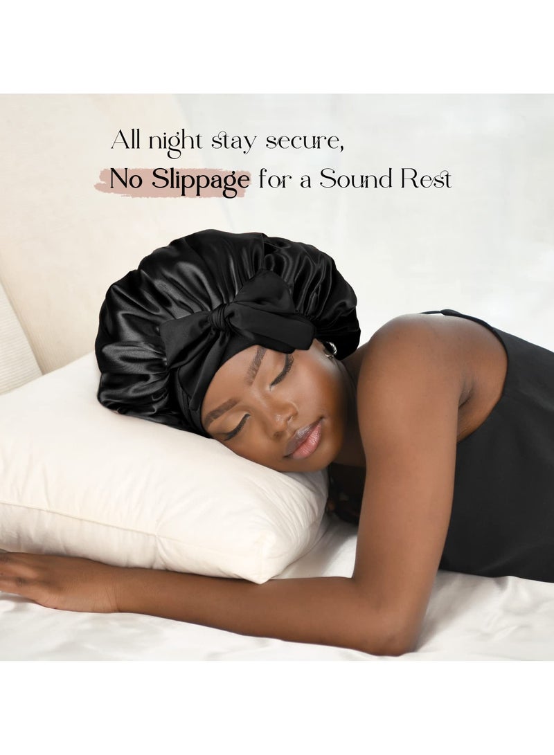 Silk Bonnet for Sleeping Women Satin Bonnet Double Layer Satin Lined Hair Bonnet with Tie Band Curly Hair - Image 2