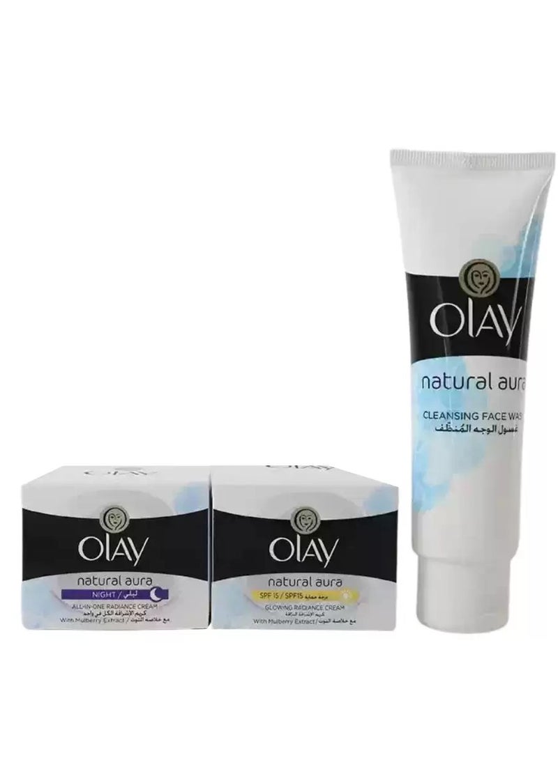 Olay Olay Natural Aura All In One Glow Regimen Pack For All Skin Types- Pack Of 3pcs