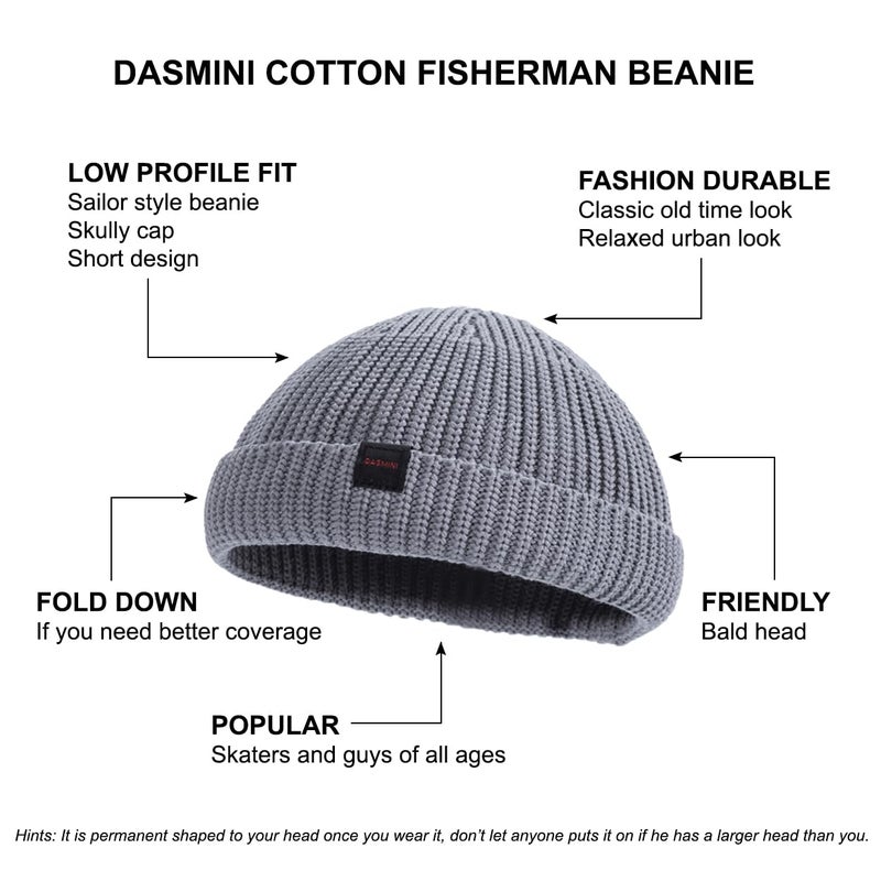 DASMINI Fisherman Beanie Hats for Men Women,Knit Trawler Rollup Edge Skull Cap,Watch Cap,Docker Beanie Spring Fall Short Mini Hats (Grey, Size M) - Image 4
