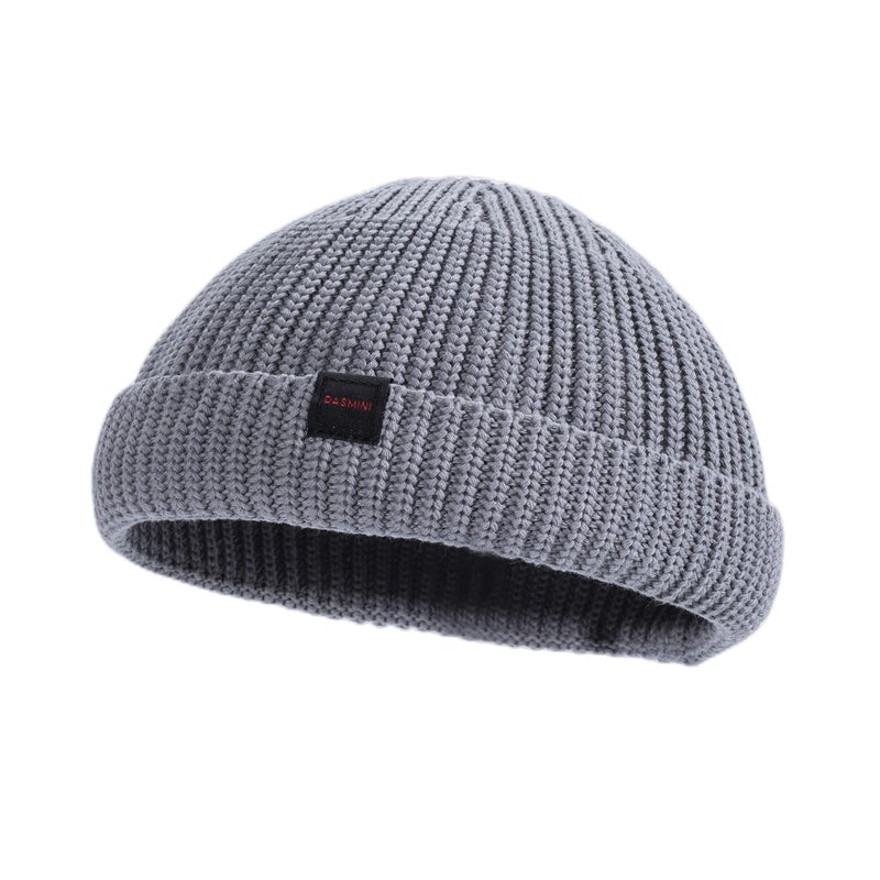 DASMINI Fisherman Beanie Hats for Men Women,Knit Trawler Rollup Edge Skull Cap,Watch Cap,Docker Beanie Spring Fall Short Mini Hats (Grey, Size M) - Image 1