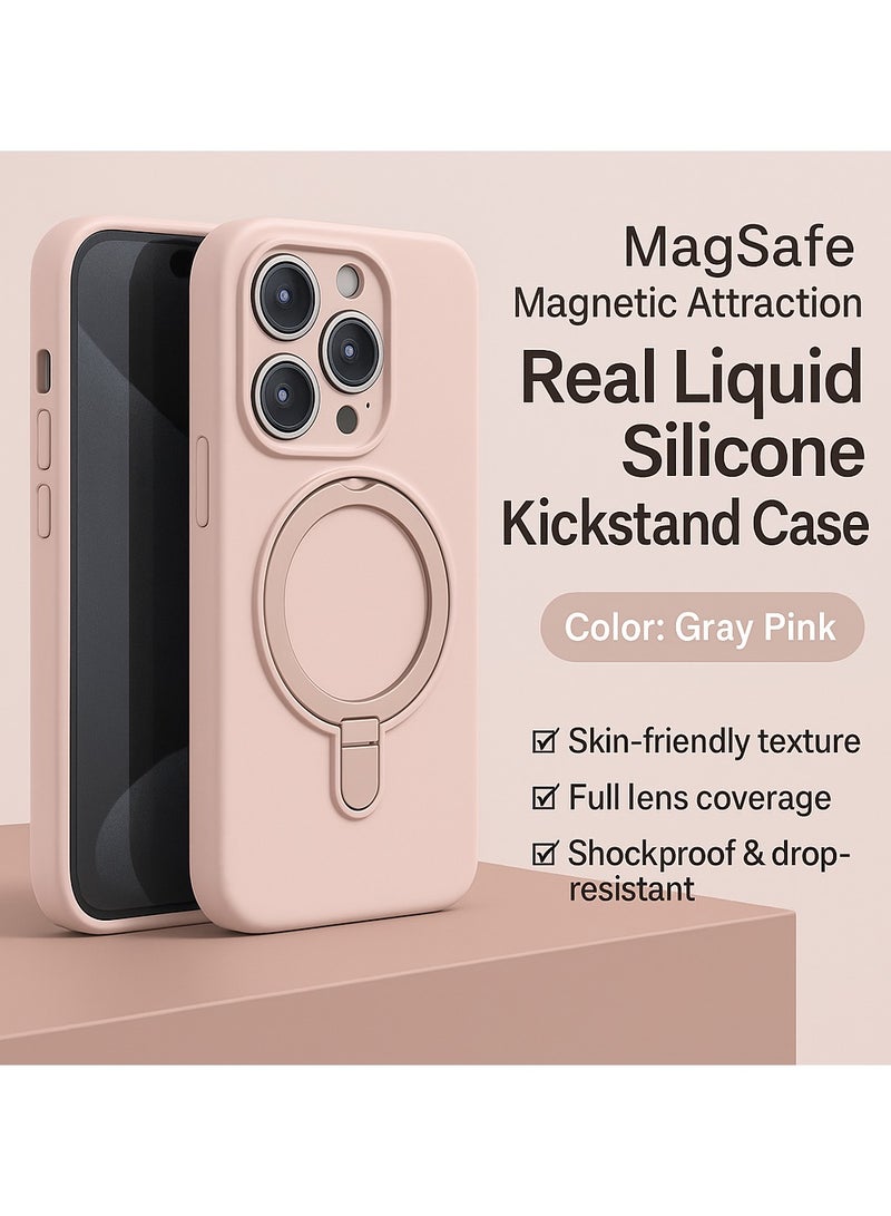 Liquid Silicone Magnetic Phone Case - Compatible with Apple iPhone 16/16 pro/16 pro max-Grey Pink - Image 1