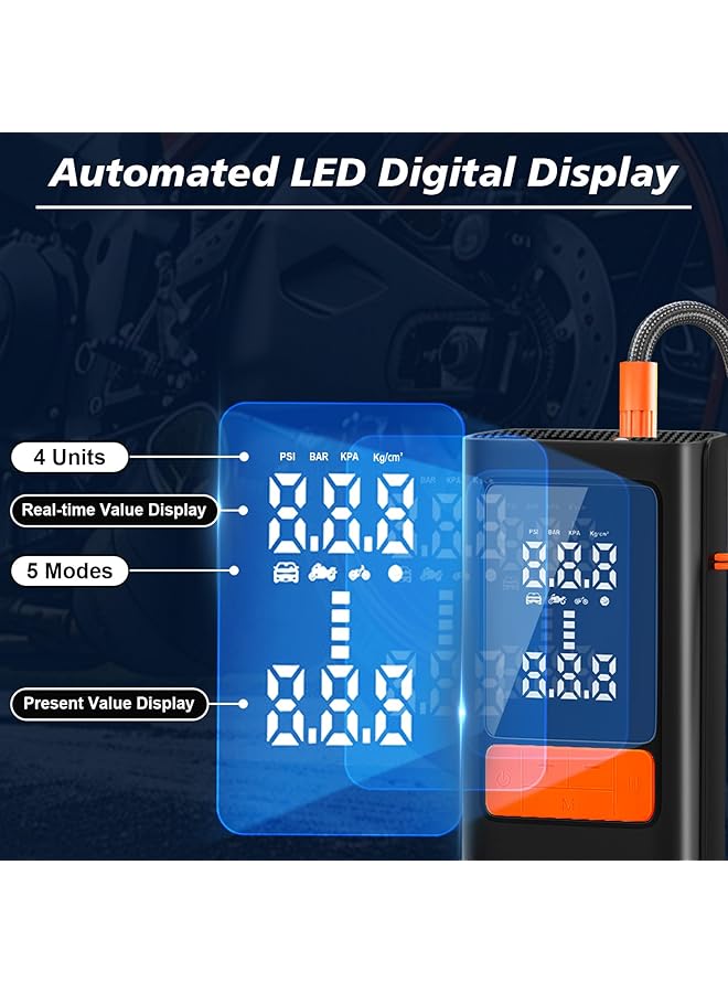 Xoopla Tire Inflator Portable 150Psi Air Compressor 6000Mah Car Air Pump With Digital Lcd Display 5 Modes Electric Pump For Car Bike Ball Motorcycle - Image 5