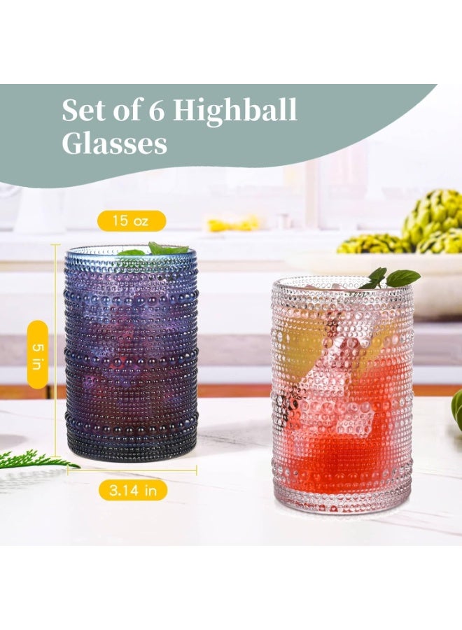 Hobnail Glass Tumblers, 440 ml, Set of 6, Textured Drinking Glasses - Image 3