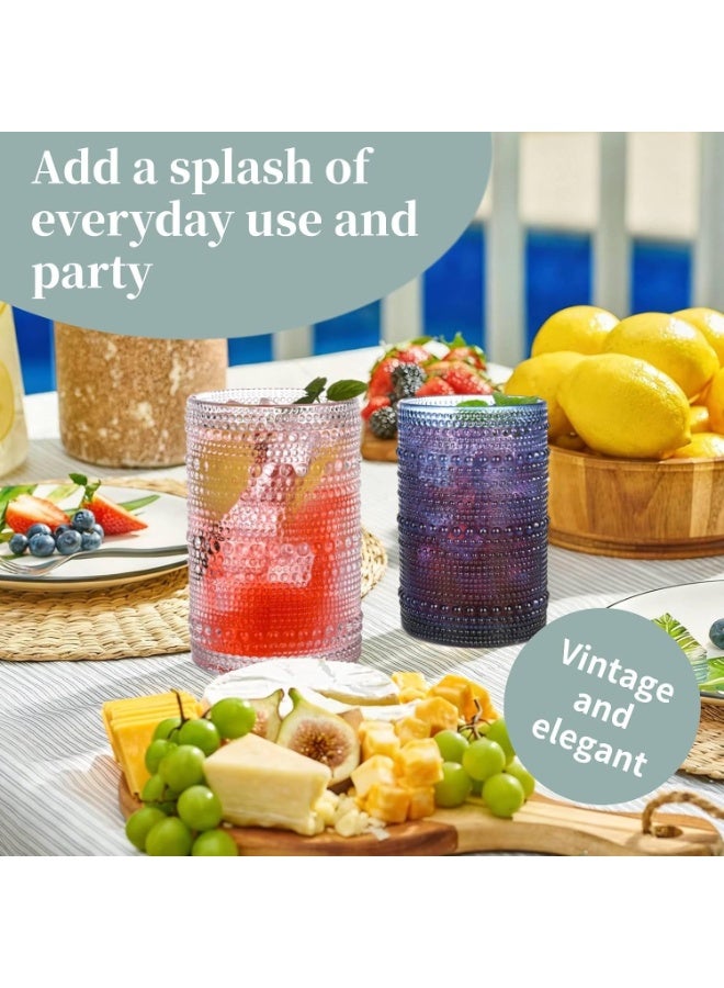 Hobnail Glass Tumblers, 440 ml, Set of 6, Textured Drinking Glasses - Image 2