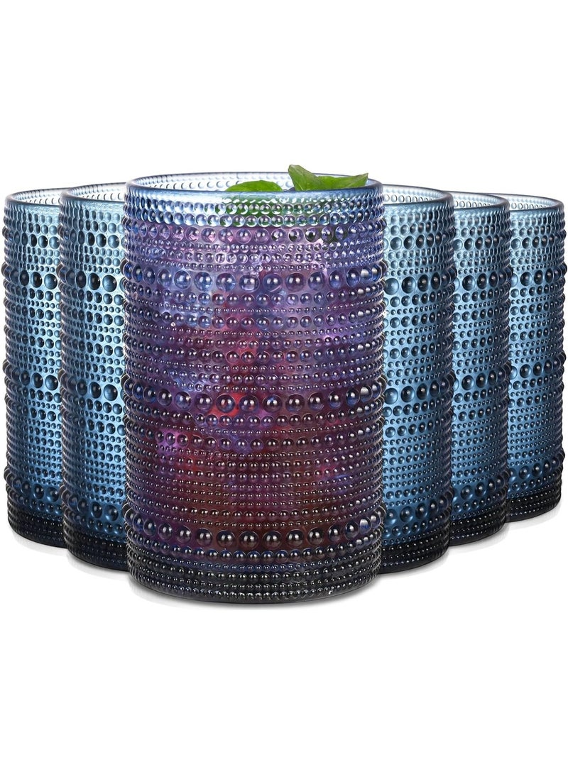 Hobnail Glass Tumblers, 440 ml, Set of 6, Textured Drinking Glasses - Image 1