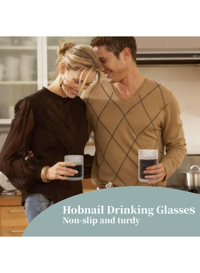 Hobnail Glass Tumblers, 440 ml, Set of 6, Textured Drinking Glasses - Image 5