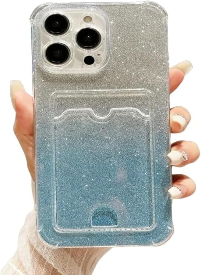 Next Store Luxury Card Case Cover Gradient Glitter Glitter Compatible with iPhone 15 Pro Case Shockproof Cover to Protect Your Phone from Damage (Blue)