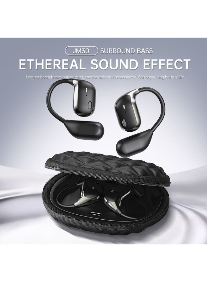 Qiwa-JM30 Bluetooth Headset, True-Wireless Earbuds, Rotatable and Extendable Ear Hooks, Leather Bag, Bass Boosted, Sports Open Earbuds - Image 4