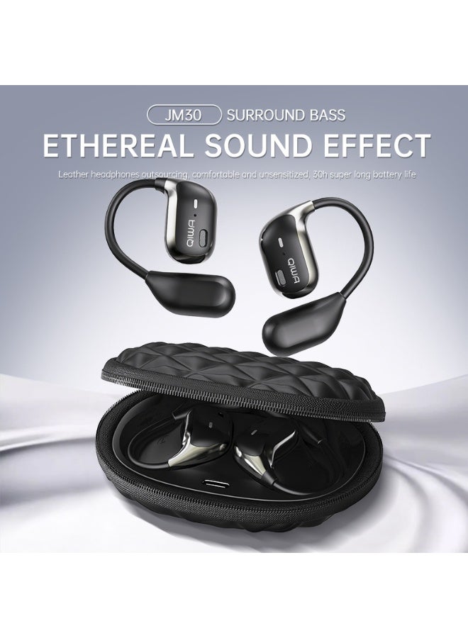 سماعة بلوتوث Qiwa-JM30، سماعات أذن لاسلكية بالكامل، خطافات أذن قابلة للدوران والتمديد، حقيبة جلدية، تعزيز الصوت الجهير، سماعات أذن رياضية مفتوحة - Image 3