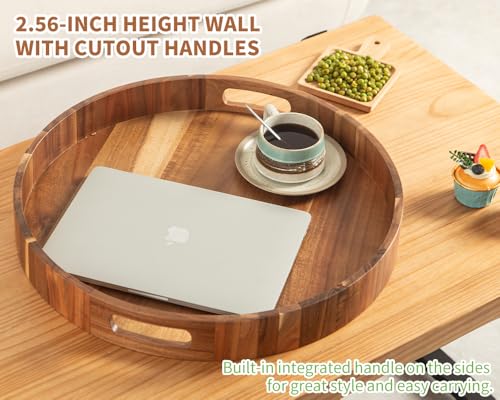 Decent Vrvege Extra Large Round Ottoman Coffee Table Tray, 22" Big Kitchen Serving Trays for Huge Ottoman Counter Giant Decorative Organizer, Huge Wood Serveware Tray with Built-in Handle for Big Job - Image 5