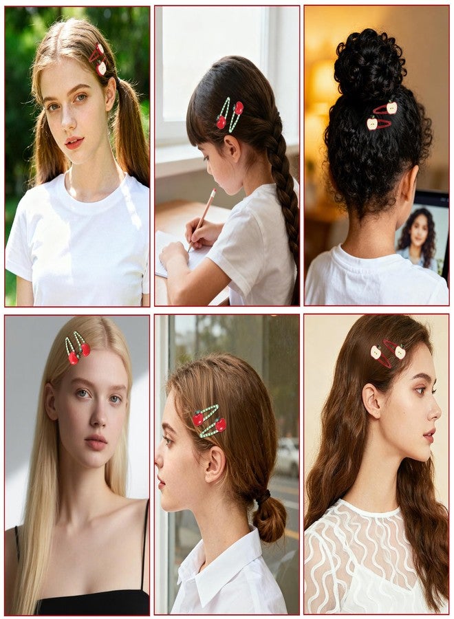 Nogeqi 8 Pcs Apple Hair Clip, Fruit Snap Hair Clips, Cute Apple Hair Barrettes Pins for Girls, Kawaii Decorative Hair Accessories for Girls & Women(Red 2 Styles) - Image 2