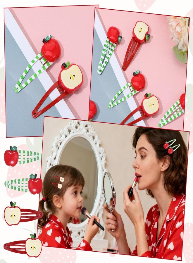 Nogeqi 8 Pcs Apple Hair Clip, Fruit Snap Hair Clips, Cute Apple Hair Barrettes Pins for Girls, Kawaii Decorative Hair Accessories for Girls & Women(Red 2 Styles) - Image 4