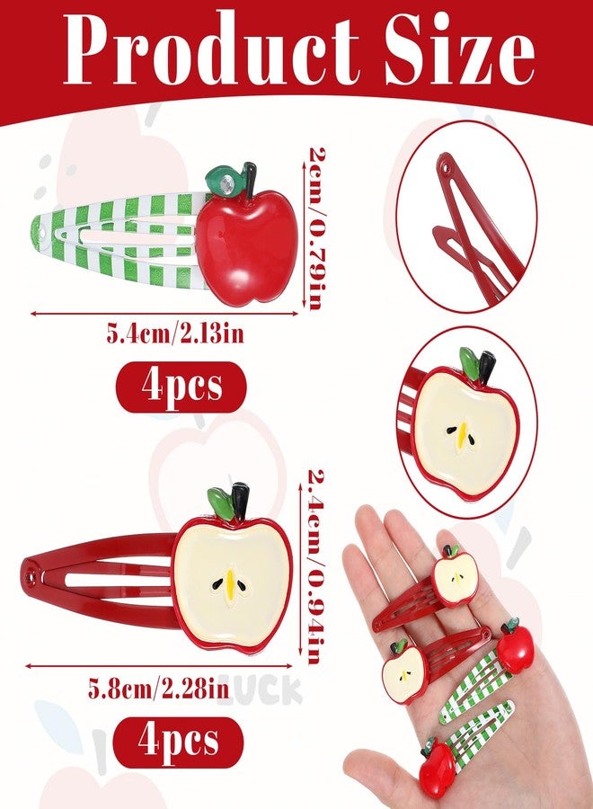 Nogeqi 8 Pcs Apple Hair Clip, Fruit Snap Hair Clips, Cute Apple Hair Barrettes Pins for Girls, Kawaii Decorative Hair Accessories for Girls & Women(Red 2 Styles) - Image 3