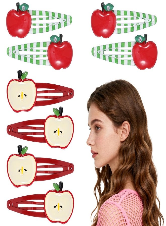 Nogeqi 8 Pcs Apple Hair Clip, Fruit Snap Hair Clips, Cute Apple Hair Barrettes Pins for Girls, Kawaii Decorative Hair Accessories for Girls & Women(Red 2 Styles) - Image 1